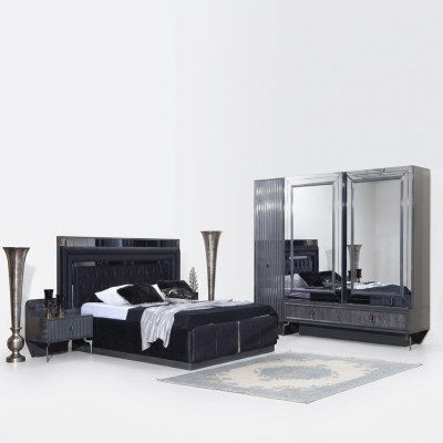 Zwart slaapkamerset Luxe set Bed 2x nachtkastjes Kast