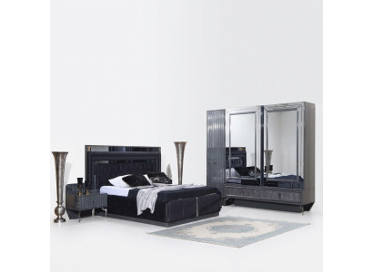 Zwart slaapkamerset Luxe set Bed 2x nachtkastjes Kast
