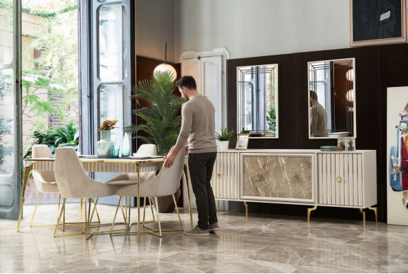 Luxe eettafel eetkamertafel voor 4 personen stoelen dressoir modern