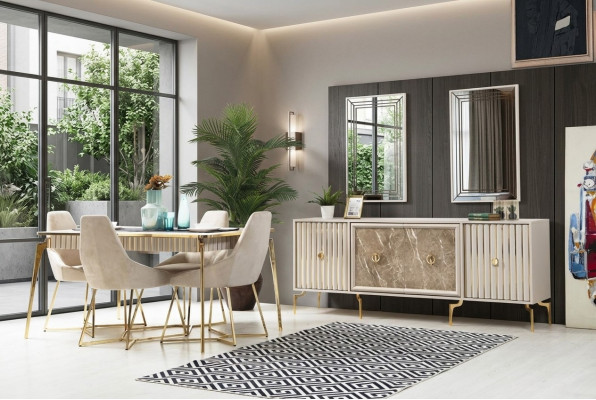 Luxe eettafel eetkamertafel voor 4 personen stoelen dressoir modern