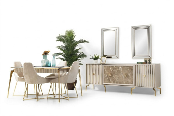 Stijlvolle eetkamerset luxeset ontwerptafel met 6 stoelen.