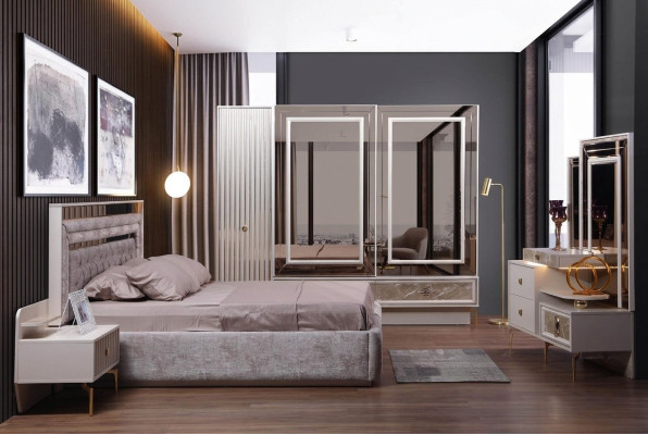 Modern compleet slaapkamer set Designer bed 2x nachtkastjes 5-delig