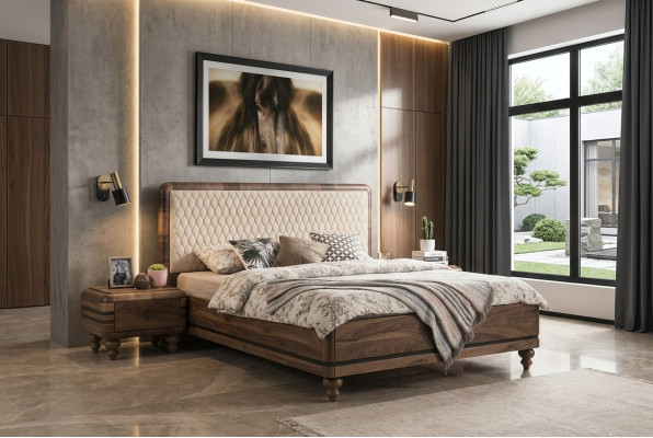 Slaapkamermeubilair Luxe Designer Bed 2x Nachtkastjes Tweepersoonsbed 3-delig
