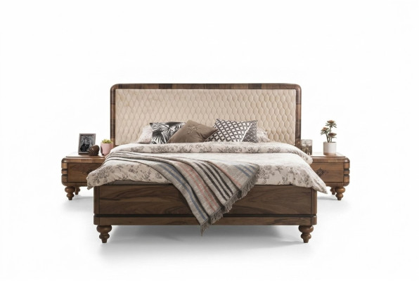 Slaapkamermeubilair Luxe Designer Bed 2x Nachtkastjes Tweepersoonsbed 3-delig