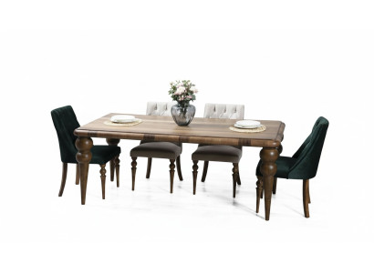 Klassieke eetkamer houten set Eettafel 6x Gestoffeerde stoelen 7-delig set