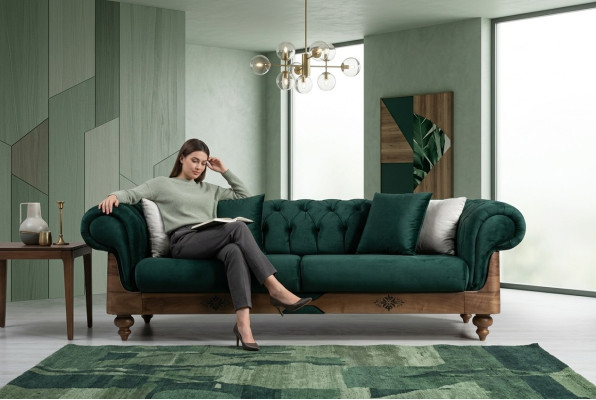 Groene Chesterfield driezits bank Woonkamer banken Zitmeubelen Bank