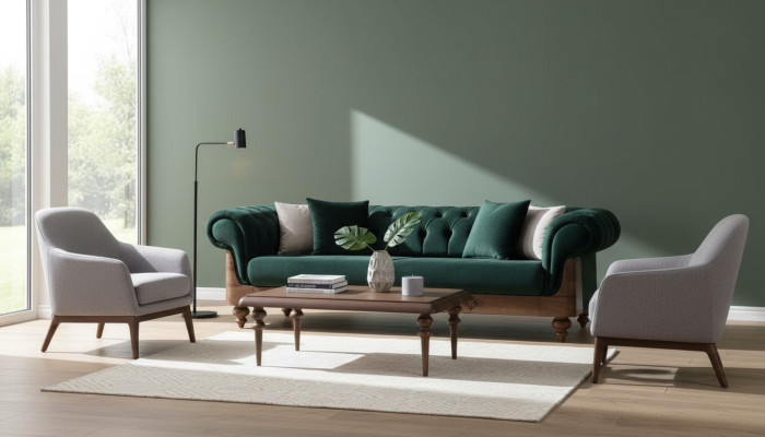 Groene Chesterfield driezits bank Woonkamer banken Zitmeubelen Bank