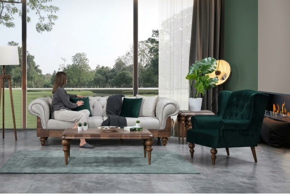 Klassieke bankstel met 3-zitsbank + fauteuil Chesterfield designmeubelen
