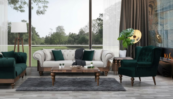 Klassieke bankstel met 3-zitsbank + fauteuil Chesterfield designmeubelen