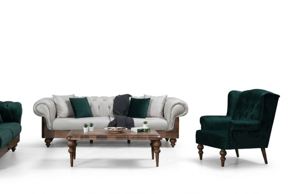 Klassieke bankstel met 3-zitsbank + fauteuil Chesterfield designmeubelen