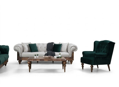 Klassieke bankstel met 3-zitsbank + fauteuil Chesterfield designmeubelen