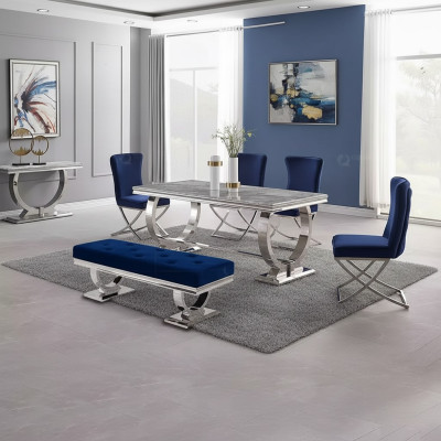 Luxe eettafel kolomtafel eettafels eetkamer tafel Zilver 200x100