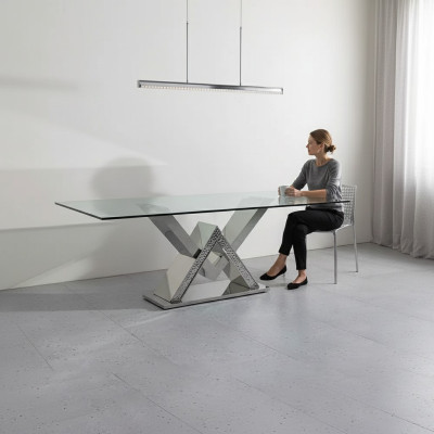 Luxe eettafel kolomtafel Zilveren eettafels Eettafel Eetkamertafel Glazen tafel