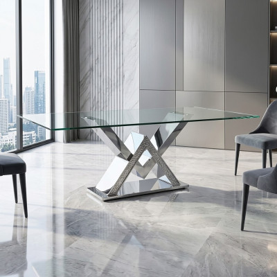 Luxe eettafel kolomtafel Zilveren eettafels Eettafel Eetkamertafel Glazen tafel