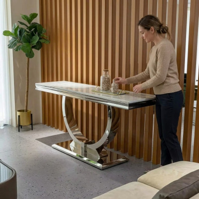 Zilveren dressoir consoletafel luxe tafel zilver chroom 120x40cm