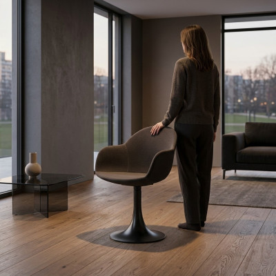 Ontwerper Zwarte Eetkamerstoel Met Roestvrijstalen Poot Luxe Eenzitter Nieuw