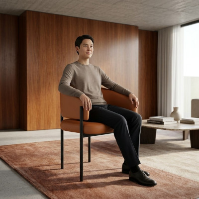 Oranje luxe stoel Moderne eetkamerstoelen Gestoffeerd kunstleer meubels