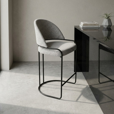 Grijze barkruk met roestvrijstalen poten Eetkamerstoel Hoge designstoelen