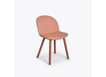 Heldere oranje gestoffeerde stoel met houten poten Ontwerper stoelen Eetkamermeubels