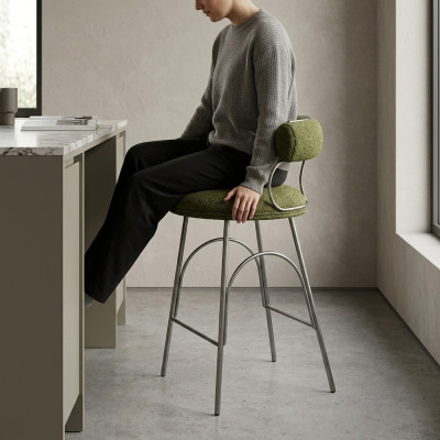 Olijfgroene barkruk Luxe fauteuil Designer stoel Beklede meubels