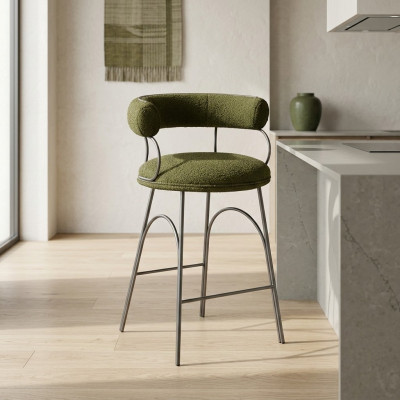 Olijfgroene barkruk Luxe fauteuil Designer stoel Beklede meubels