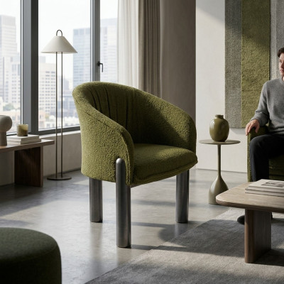 Luxe groene fauteuil met één zitplaats, moderne gestoffeerde stoel voor in de woonkamer.