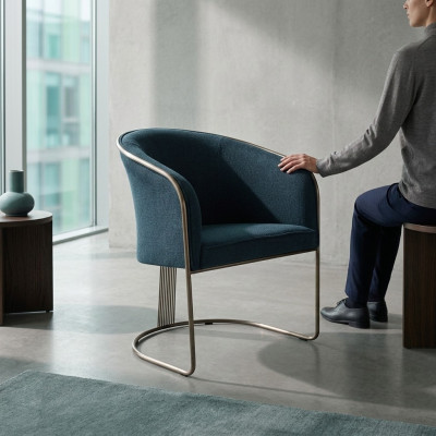 Blauwe RVS fauteuil Luxe eenzitter gestoffeerde stoel met armleuningen Luie stoel