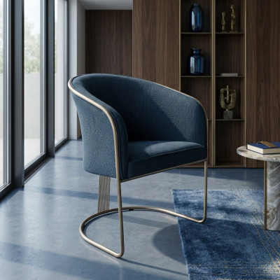 Blauwe RVS fauteuil Luxe eenzitter gestoffeerde stoel met armleuningen Luie stoel