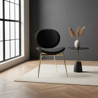 Zwarte designstoel met roestvrijstalen poten Moderne eetkamerstoelen