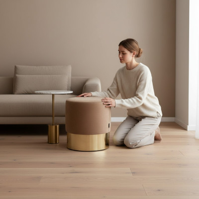 Beige voetenbankje Ontwerper Poef Bijzettafel Poef Beklede Zitmeubelen Textiel