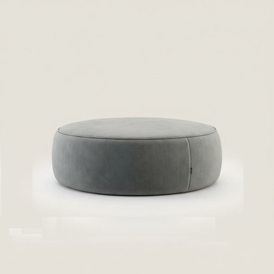 Grijze ronde zitpoef luxe poef slaapkamer meubilair bijzettafel