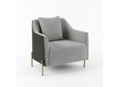 Grijze eenzits luxe fauteuil met roestvrijstalen poten voor de woonkamer, houten frame.