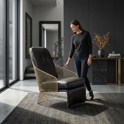 Ontwerper woonkamer fauteuil Zwarte eenzitter lounge gestoffeerd meubilair