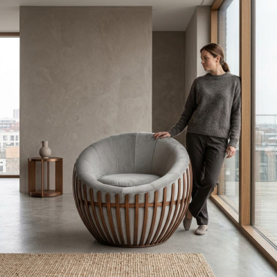Ontwerper Grijze Stoel Woonkamer Meubels Bekleding Zitkussen Stof Stoel Lounge Club