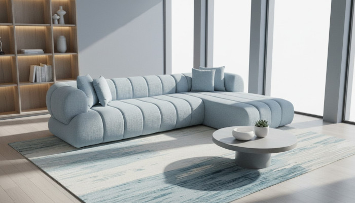 Grijze stoffen hoekbank L-vorm bank Designer gestoffeerd meubilair houten frame