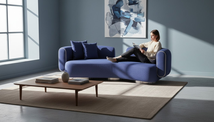 Blauwe driezits luxe 3-zits bank Moderne zitmeubels Woonkamer