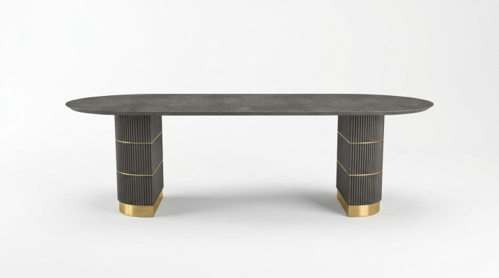 Grijze design eettafel eetkamer meubels met metalen poten houten frame tafel