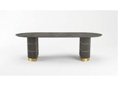 Grijze design eettafel eetkamer meubels met metalen poten houten frame tafel