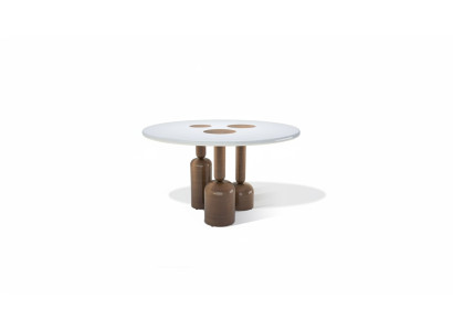 Luxe ronde eettafel designer meubelstijl glazen blad roestvrij staal