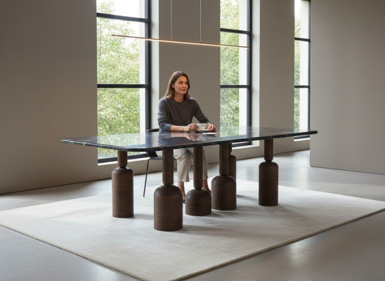 Ontwerper Grijze marmeren eettafel Metalen poten Luxe eetkamermeubels Nieuw