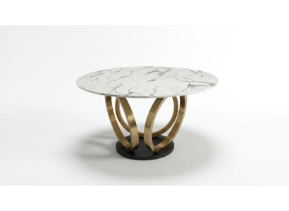 Stijlvolle witte ronde eettafel met roestvrijstalen voet marmeren bladontwerp