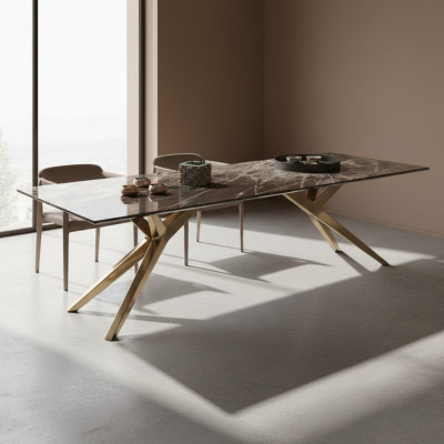Luxe luxe roestvrijstalen eettafel, elegante marmeren tafels nieuw.