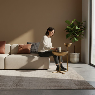 Moderne bijzettafel met glazen blad, ontwerper ronde salontafelstijl.