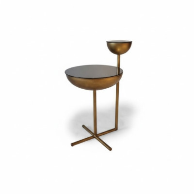 Moderne bijzettafel met glazen blad, ontwerper ronde salontafelstijl.