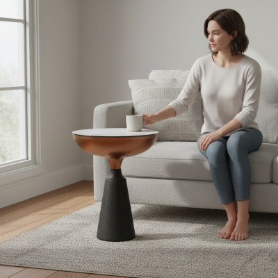 Stijlvolle Ronde Bijzettafel Designer Woonkamer Meubels met Glazen Blad