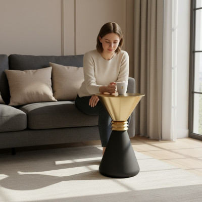 Ontwerper Ronde Roestvrijstalen Bijzettafel Met Moderne Luxe Glazen Blad