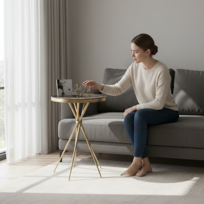 Bijzettafel van runder Luxus Edelstahl-tafel Woonkamer meubilair met stalen poot