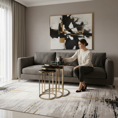 Tafel Zwarte bijzettafel Set 3x salontafels Ronde vorm Woonkamer Tafels