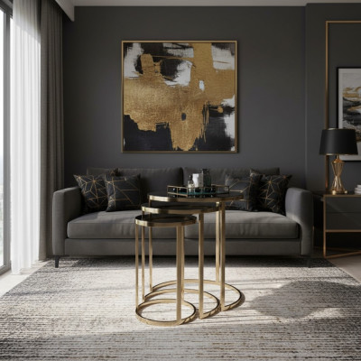 Tafel Zwarte bijzettafel Set 3x salontafels Ronde vorm Woonkamer Tafels