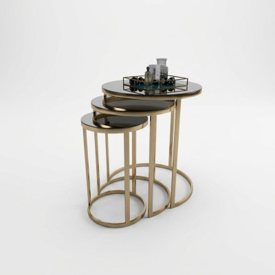 Tafel Zwarte bijzettafel Set 3x salontafels Ronde vorm Woonkamer Tafels